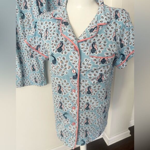 Munki Munki 2Pc Peacock Print Pajamas S - Picture 2 of 10